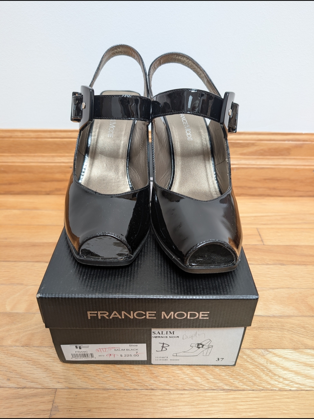 Black Patent Peep-Toe Slingback Heels